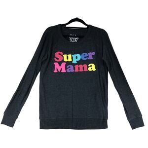 Chaser Womens Size M Super Mama Sweatshirt Gray Colorful Graphic Soft Pullover